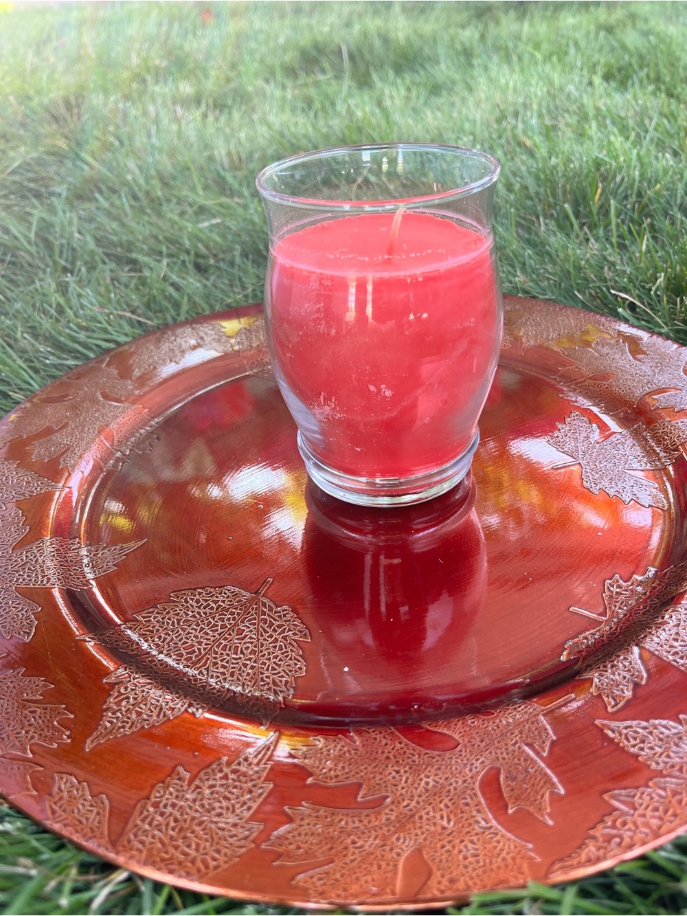 PartyLite Red Barrel Glass Jar Autumn Candle 11.4 Oz Country Apple G11203